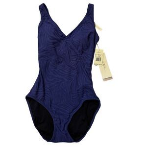 Gottex Swimwear Size 8 MEDIUM African Escape One Piece Swimsuit BLUE MARINE